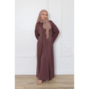 LaMeera Aaira Textured Beaded Abaya Set‎ Mocha Brown Size 56 NWT Formal Maxi